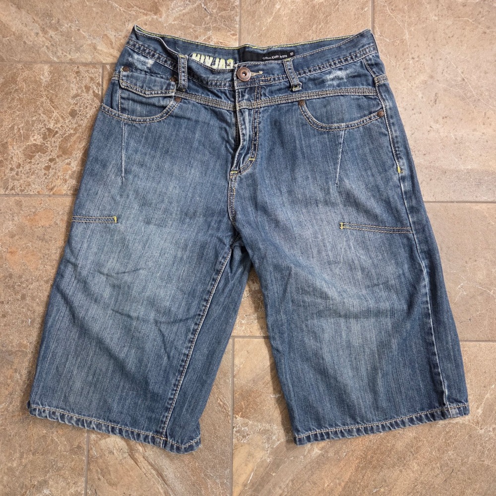 Vintage Y2K Calvin Klein Jeans Boys Size 18 Denim Shorts Distressed Cargo Style